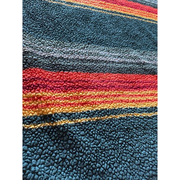 Pendleton Green Orange Yellow Red Striped Sherpa Fleece Throw Blanket 47x67 - Picture 3 of 5